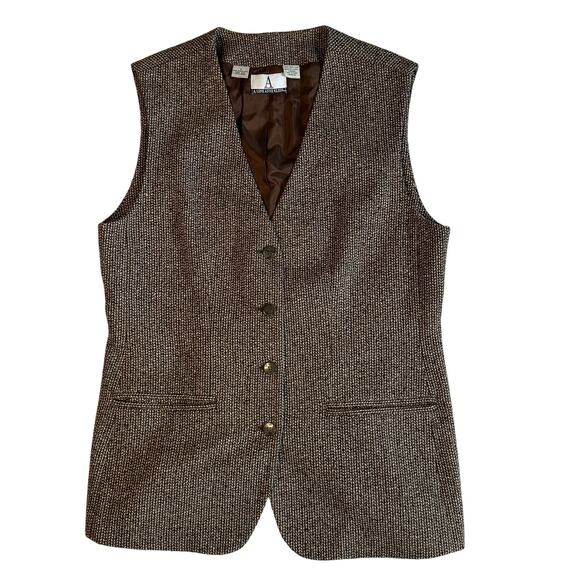 A Line Anne Klein Women's Brown Wool Vest Button Down Women's Size 6 Vintage 90s - Picture 1 of 11